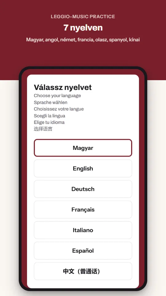 7 nyelven – Magyar, angol, német, francia, olasz, spanyol, kínai