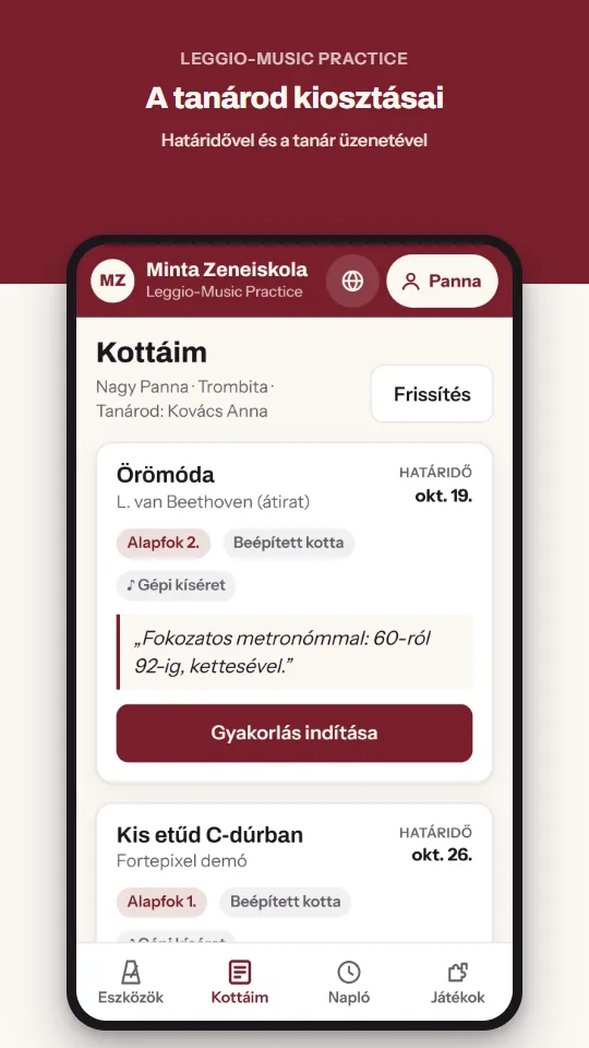 A tanárod kiosztásai – Határidővel és a tanár üzenetével