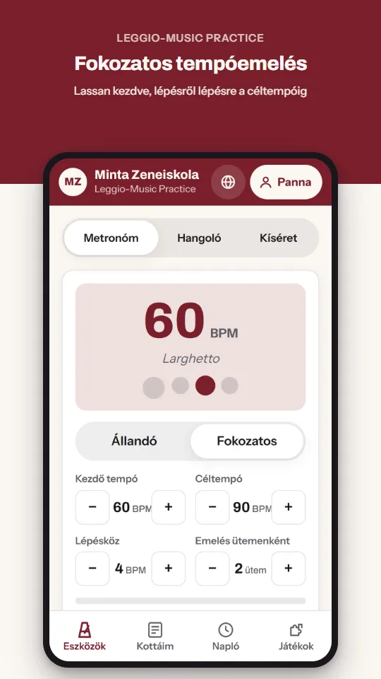 Fokozatos tempóemelés – Lassan kezdve, lépésről lépésre a céltempóig