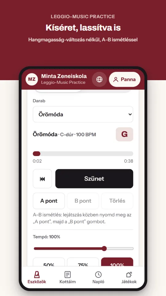 Kíséret, lassítva is – Hangmagasság-változás nélkül, A–B ismétléssel
