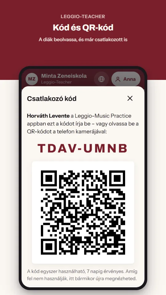 Kód és QR-kód – A diák beolvassa, és már csatlakozott is