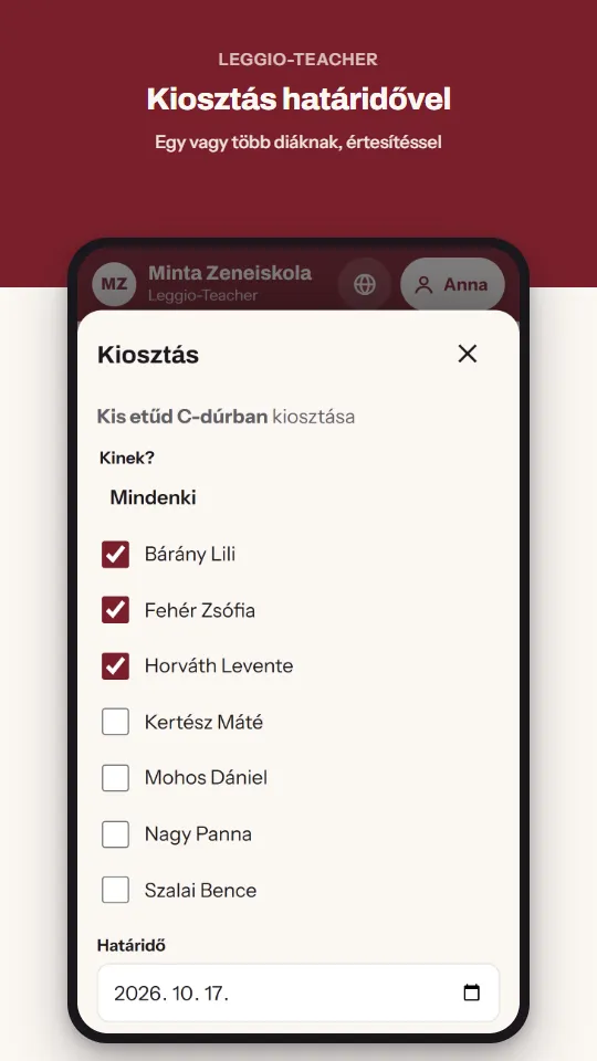 Kiosztás határidővel – Egy vagy több diáknak, értesítéssel